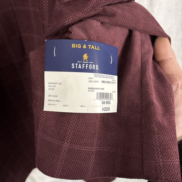Stafford Corduroy 2‎ Button Sport Coat Burgundy Check Size 58 Regular NWT - Picture 2 of 6